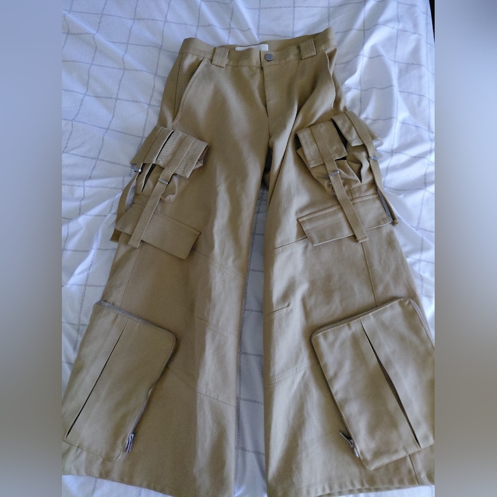 Dion Lee Dynasty Cotton Twill Tan Wide Leg Y2k Utility Military Cargo Pants - Picture 2 of 8